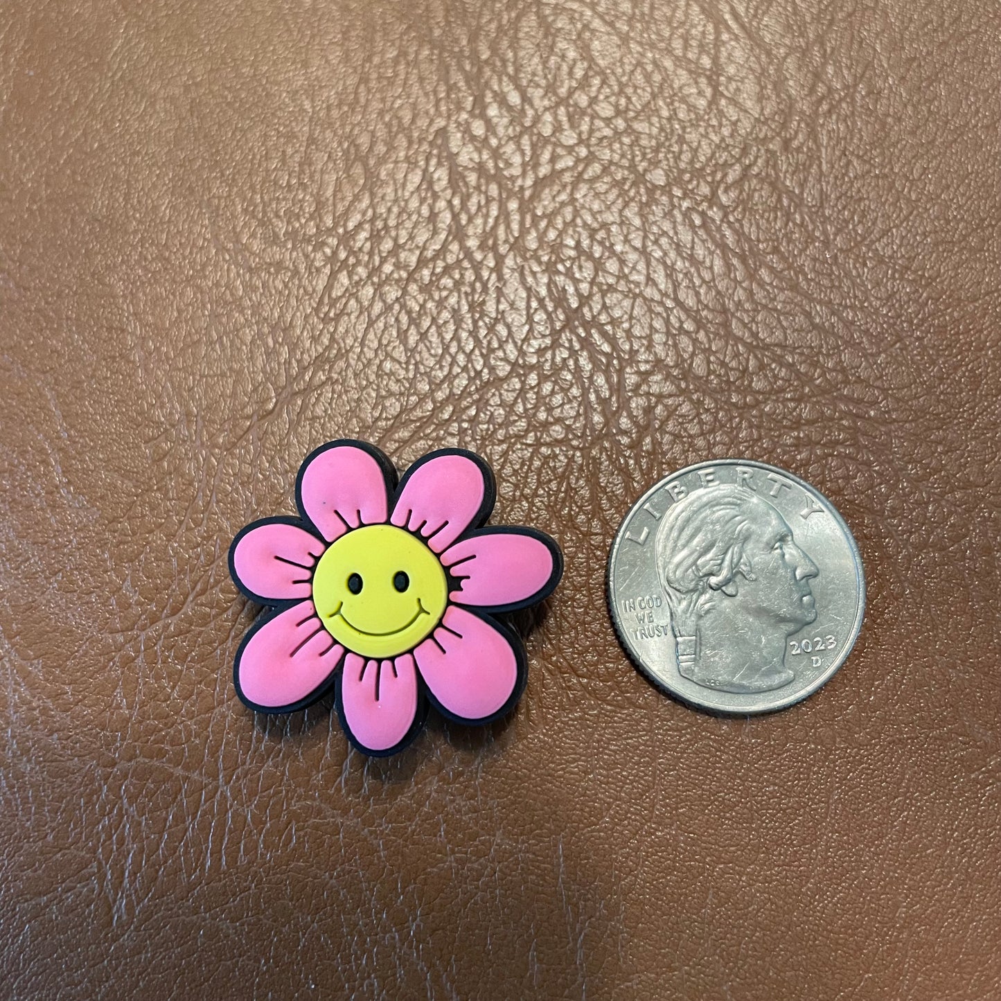 Pink Smiley Face Flower Croc Charm
